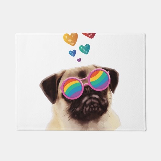 Pug Hond met Hartjes Valentijnsdag Deurmat (Voorkant)
