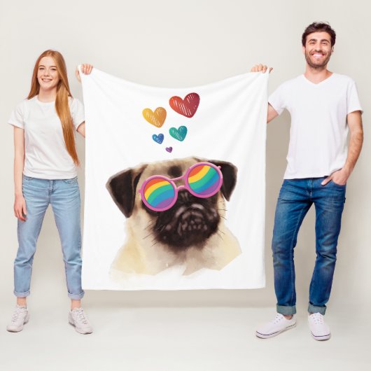 Pug Hond met Hartjes Valentijnsdag Fleece Deken (In situ)