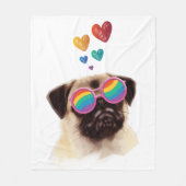 Pug Hond met Hartjes Valentijnsdag Fleece Deken (Voorkant)