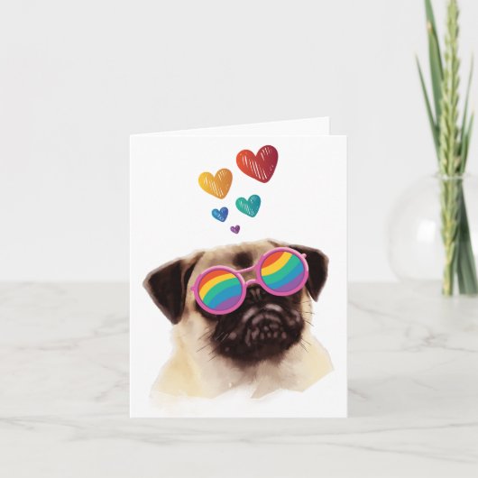 Pug Hond met Hartjes Valentijnsdag  Kaart (Voorkant)