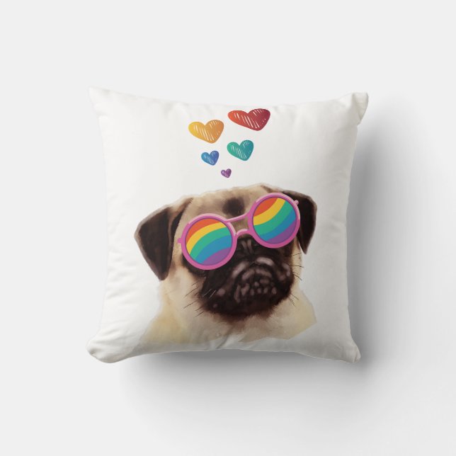 Pug Hond met Hartjes Valentijnsdag Kussen (Voorkant)