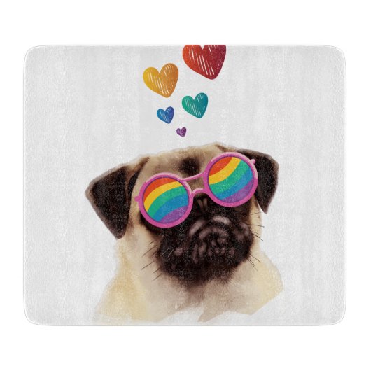Pug Hond met Hartjes Valentijnsdag Snijplank (Voorkant)