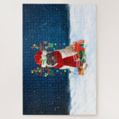 Pug hond met kerstcadeaus legpuzzel (Verticaal)