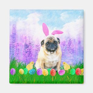 Pug Hond met Paaseieren Konijnenkuikens Magneet