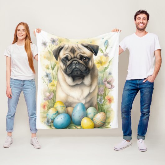 Pug Hond met Paaseieren Vakantie Fleece Deken (In situ)