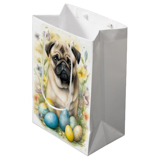 Pug Hond met Paaseieren Vakantie Medium Cadeauzakje (Voorkant Gekanteld)