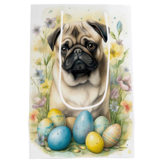 Pug Hond met Paaseieren Vakantie Medium Cadeauzakje (Achterkant)