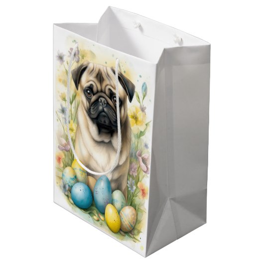 Pug Hond met Paaseieren Vakantie Medium Cadeauzakje (Achterkant Gekanteld)