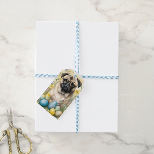 Pug Hond met Pasen Eieren Vakantie Cadeaulabel (Met Touw)