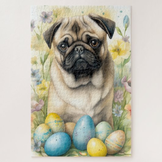 Pug Hond met Pasen Eieren Vakantie Legpuzzel (Verticaal)