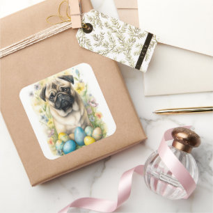 Pug Hond met Pasen Eieren Vakantie  Vierkante Sticker