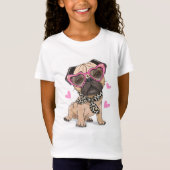 Pug hond met roze bril en sjaal Kind T-shirt (Voorkant)