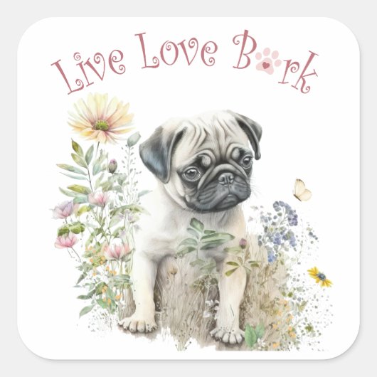 Pug Hond Moeder Bloemstuk Vierkante Sticker (Voorkant)