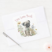 Pug Hond Moeder Bloemstuk Vierkante Sticker (Envelop)
