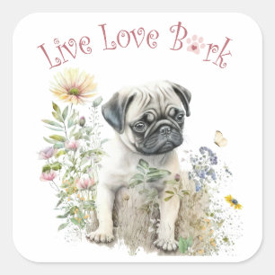 Pug Hond Moeder Bloemstuk Vierkante Sticker