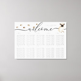 pug hond puppy Welkom Zittafel Nummers Canvas Afdruk