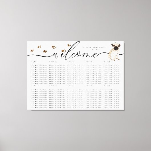 pug hond puppy Welkom Zittafel Nummers Canvas Afdruk (Voorkant)
