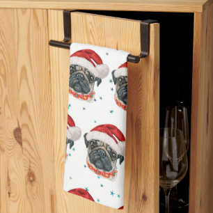 Pug Hond Ras Kerst Sterren Theedoek