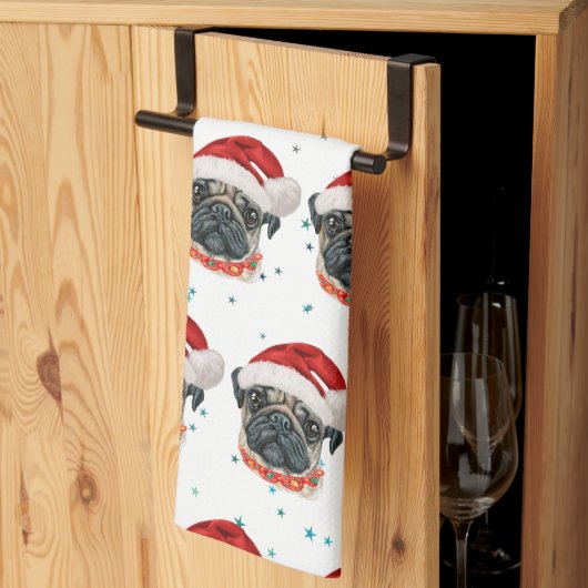 Pug Hond Ras Kerst Sterren Theedoek (Derde Gevouwen)