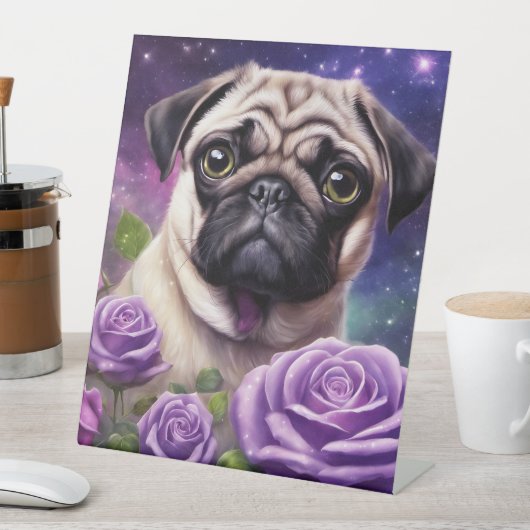 Pug (hond) reclamebord met voetstuk (Insitu)