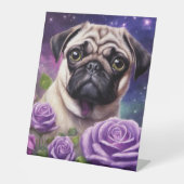 Pug (hond) reclamebord met voetstuk (Voorkant)