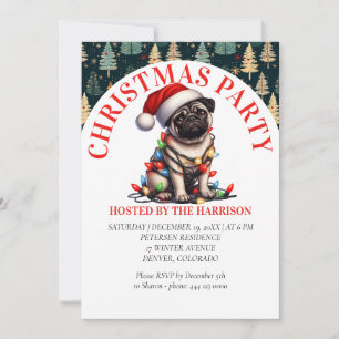Pug Hond Retro  Schattig Aquarel Kerstmis Kaart