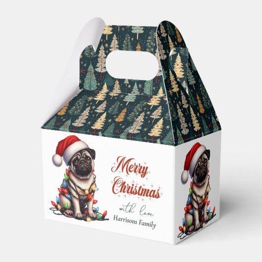 Pug Hond Retro Schattig Kerstmis Bedankdoosjes (Achterkant)