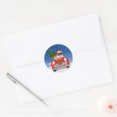 Pug Hond Rijden Auto In Sneeuw Kerstmis Ronde Sticker (Envelop)
