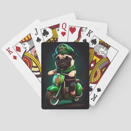 Pug Hond Rijden op Fiets St. Patrick's Day Pokerkaarten (Achterkant)