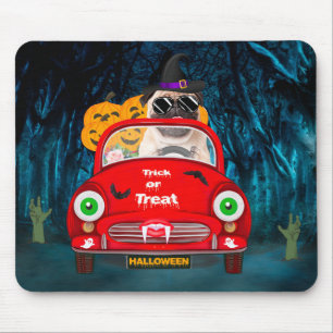 Pug Hond Rijdt Auto Griezelen Halloween Muismat