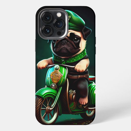 Pug-hond rijdt op fiets St. Patrick's Day iPhone Hoesje (Achterkant)