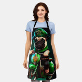 Pug Hond Rijdt op Fiets St. Patrick's Day Schort (Gedragen)