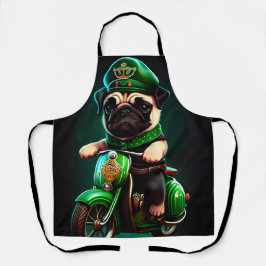 Pug Hond Rijdt op Fiets St. Patrick's Day Schort