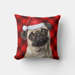 Pug Hond Rode Buffalo Plaid Kerstvakantie Kussen