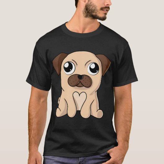 Pug Hond Schattig Kawaii - Digitale Kunst T-shirt (Voorkant)