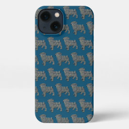 Pug Hond Schattig Silhouet Raster Blauw iPhone 13 Hoesje
