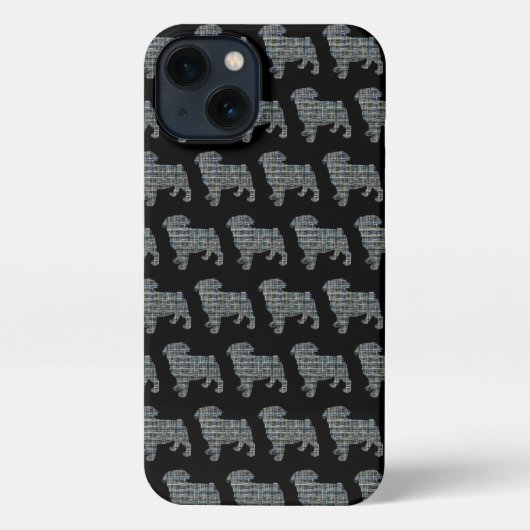Pug Hond Schattig Silhouet Raster Zwart iPhone Hoesje (Achterkant)