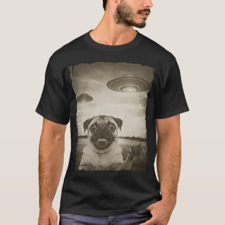 Pug Hond Selfie Telefoon Oude Foto Grappige UFO Wa T-shirt