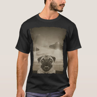 Pug Hond Selfie Telefoon Oude Foto Grappige UFO Wa T-shirt