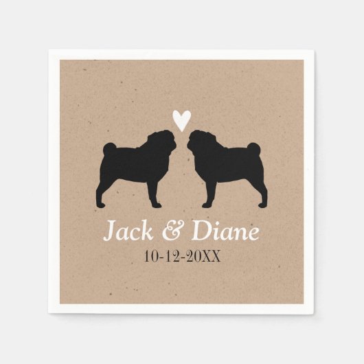 Pug Hond Silhouetten Trouwpaar Custom Servetten (Voorkant)