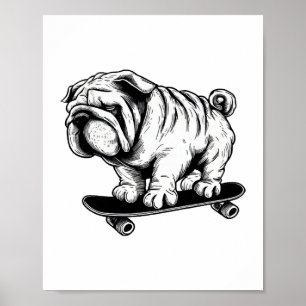 Pug hond skateboarder street art tekening poster