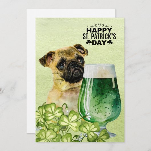 Pug-hond St. Patrick's Day met hoed en bier Feestdagenkaart (Voorkant / Achterkant)