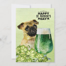 Pug-hond St. Patrick's Day met hoed en bier Feestdagenkaart