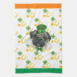 Pug Hond Vakantie Huis Decoratie St. Patrick's Dag Theedoek