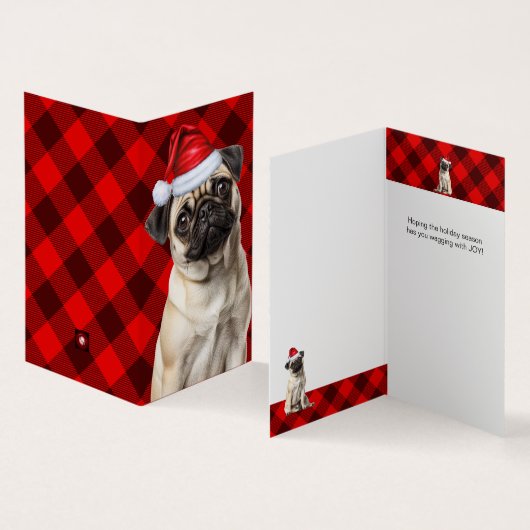 Pug Hond Vakantie Rood Buffalo Plaid Kerstmis Kaart (Binnen en buitenkant)