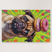 Pug Hond Valentijnsdag Hart Donut Stapel Legpuzzel (Horizontaal)