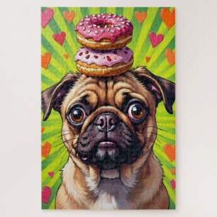 Pug Hond Valentijnsdag Hart Donut Stapel Legpuzzel