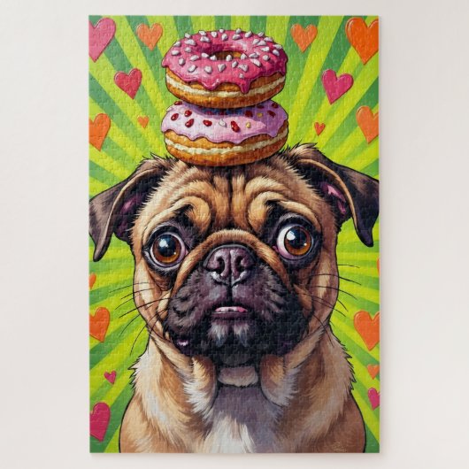 Pug Hond Valentijnsdag Hart Donut Stapel Legpuzzel (Verticaal)
