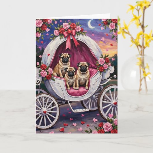 Pug Hond Valentijnsdag Kaart (Gele Bloem)