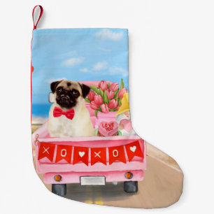 Pug Hond Valentijnsdag Truck Hartjes Kleine Kerstsok